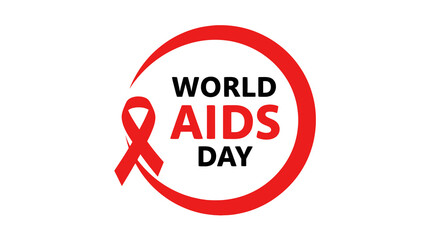 World AIDS Day Red Ribbon Awareness Symbol with Bold Text and Circular Outline