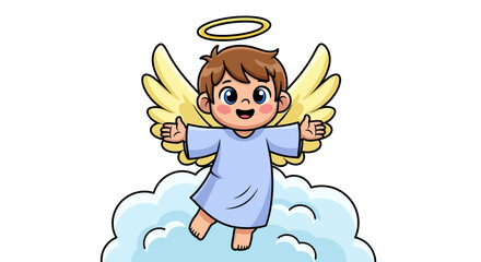 Adorable Cartoon Angel Child with Golden Halo and Yellow Wings