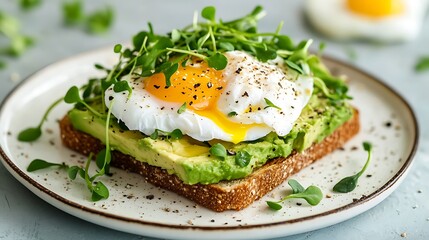 Avocado Toast with Poached Egg and Microgreens