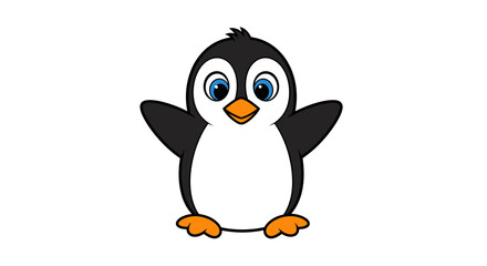 Cute Cartoon Penguin Illustration with Large Blue Eyes and Raised Flippers