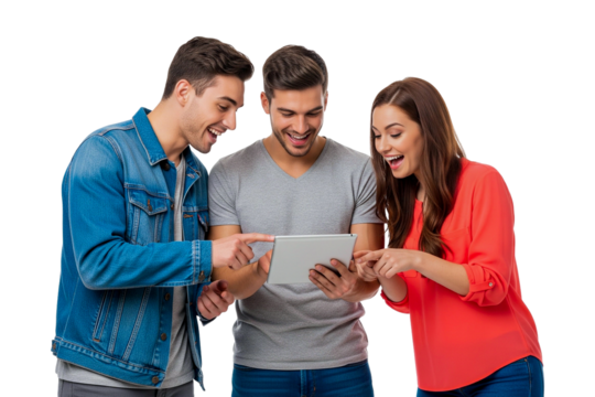 happy young business people with tablet computer on white - Powered by Adobe