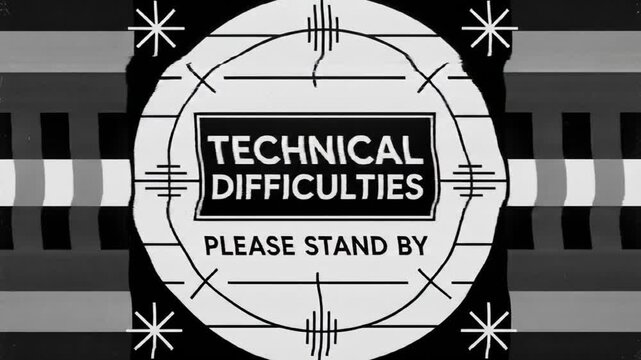 Static Screen of Technical Difficulties: A retro television screen displaying a classic Technical Difficulties message.