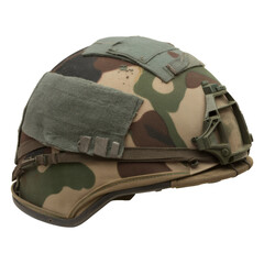 Fototapeta premium Camouflage Helmet: A robust camouflage helmet, meticulously crafted for defense, offering a strategic blend of protection and concealment