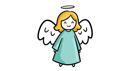 Adorable Cartoon Angel with Blonde Hair, Halo, and Blue Dress