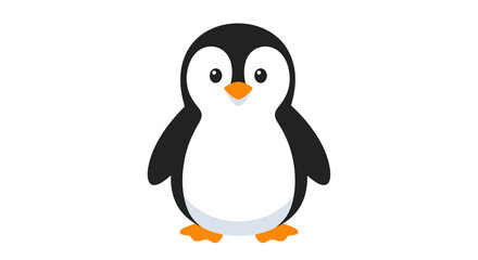 Adorable cartoon penguin with a black and white body, large eyes, and bright orange beak and feet.
