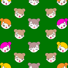 Whimsical Children's Faces Design Colorful Kawaii Girl 