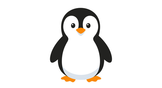 Adorable cartoon penguin with a black and white body, large eyes, and bright orange beak and feet.