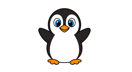 Cute cartoon penguin with big blue eyes and orange beak, waving its flippers.