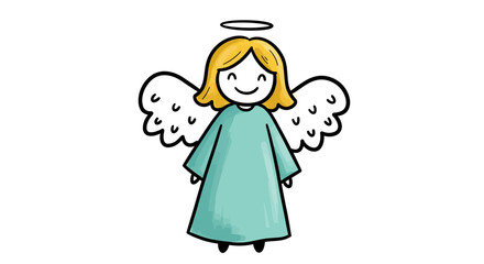 Adorable cartoon angel with blonde hair and teal dress