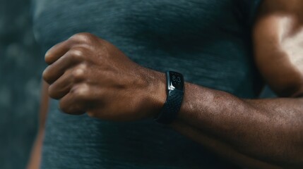 Close up of a wearable fitness tracker on a person s wrist