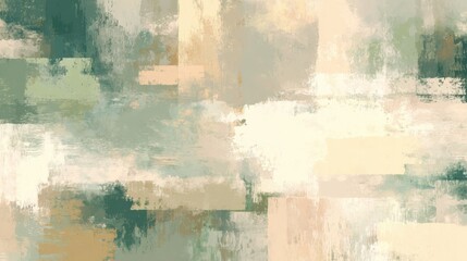 Organic textured abstraction in sage-oyster palette with soft geometric transitions, elegant card background for premium branding and wellness retreat materials
