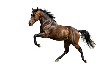 Obraz premium Elegant Brown Horse in Action Majestic Animal on White Background