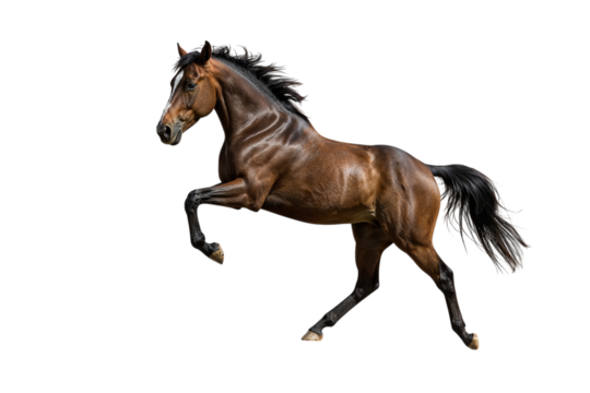 Elegant Brown Horse in Action Majestic Animal on White Background