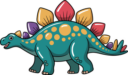 Fototapeta premium Cartoon of Stegosaurus with colorful plates. transparent vector png