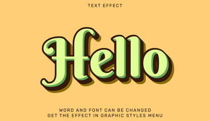 Retro stylized text reading Hello displays in a striking green color with 3D shading, set against a warm orange background. Suitable for greetings, messages, designs, and creativity themed application