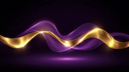 Abstract elegant golden waves on a dark purple background - Powered by Adobe