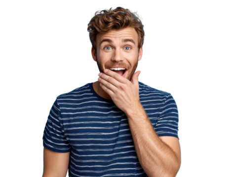 Astonishment: A portrait of a surprised individual, his eyes wide with wonder, the stripes top adding contrast to the moment's emotion.