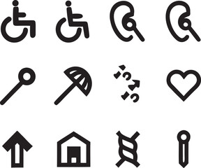 Accessible wheelchair symbol umbrella magnifying glass heart upward arrow house knot pin accessibility