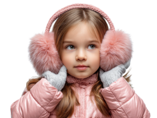 Winter Portrait of a Young Girl: A captivating image of a young girl bundled up in cozy winter wear, wearing ear muffs and gloves, against a soft backdrop. It radiates warmth and wintertime charm.
