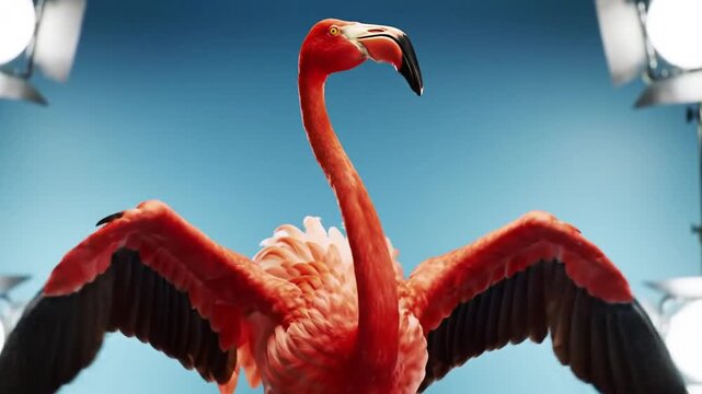 A flamingo works out to 80s aerobics music