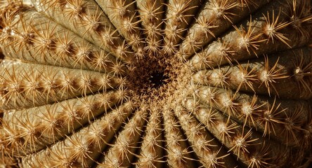 Abstract Macro View of Cactus Spines Forming a Textured Spiral Pattern