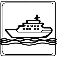 Obraz premium Cruise Ship Icon Minimalist Line Art Illustration Of Passenger Liner On Water Waves For Tourism Navigation And Travel Designs In Black And White