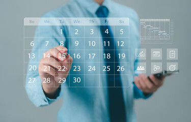 Business planner, organize and schedule activities, to set calendar schedule mark target date on colored paper, appointment reminder calendar for work schedule, schedule.