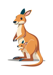 Flat Vector Illustration of a Cute Cartoon Kangaroo with Joey