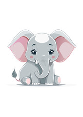 Flat Vector Illustration of a Cute Cartoon Elephant