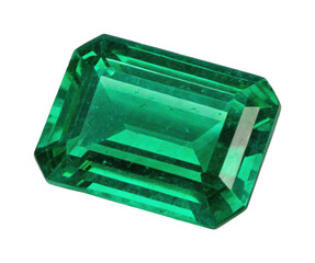 Vibrant emerald gemstone with radiant cut reflecting light