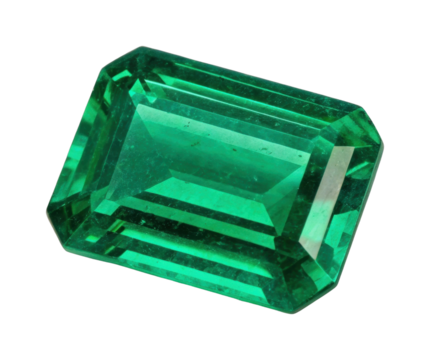 Vibrant emerald gemstone with radiant cut reflecting light