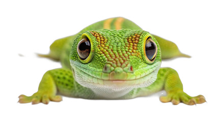 Close-up of a green gecko with vibrant scales and big eyes