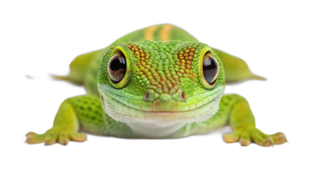 Close-up of a green gecko with vibrant scales and big eyes