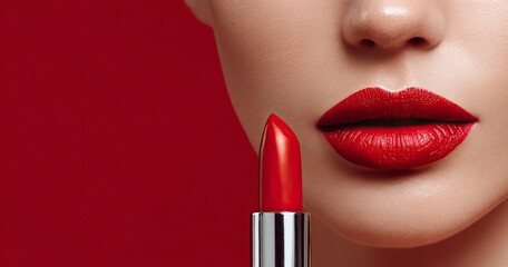 Obraz premium Help your beautiful woman with lipstick , copy space for promotional visual, stock photo. 