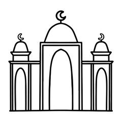 Mosque illustration isolated on white background. Art line vector suitable for template, decoration, element for graphis design