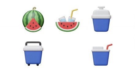 Summer beverage illustrations with watermelon