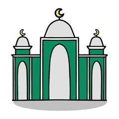 Mosque illustration isolated on white background. Art line vector suitable for template, decoration, element for graphis design