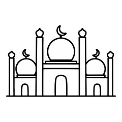 Mosque illustration isolated on white background. Art line vector suitable for template, decoration, element for graphis design