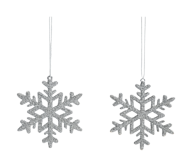 Hanging glittery snowflake ornaments for holiday decoration