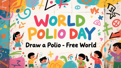 Obraz premium Children's painting and colorful graffiti represent an artistic call for a polio free world, used for public welfare advocacy and children's education scenes.