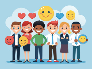 Fototapeta premium Happy Employees with Thumbs Up and Star Icons