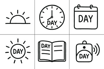 Fototapeta premium hand drawn cute doodle style isolated daybreak horizon marker day clock face day calendar page day sunbeam filter day diary entry day sensor