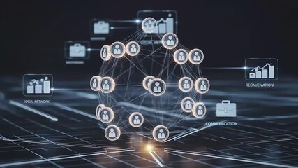 Interconnected network of people and business elements creating a futuristic communication web. - Powered by Adobe