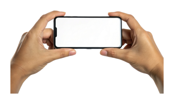 Female hands holding smartphone with blank screen for customization