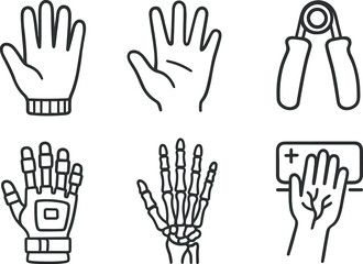 Obraz premium hand drawn cute doodle style isolated hand glove r hand palm print hand grip strengthener hand exoskeleton glove hand joint model hand vein scanner