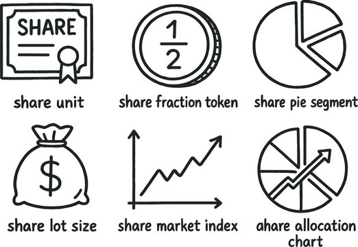 hand drawn cute doodle style isolated share equity unit share fraction token share pie segment share lot size share market index share allocation chart