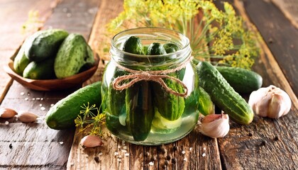 pickling cucumbers in glass jar kitchen food fresh ingredients