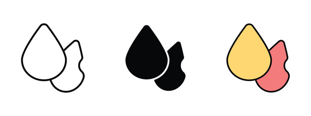 set of pixel perfect colored Blender sponge icon , 1 Silhouette, 1 Unexpanded, Makeup blender sponge in teardrop shape representing cosmetics.