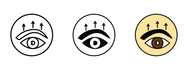 set of pixel perfect colored Brow lift icon , 1 Silhouette, 1 Unexpanded, Stylized eyebrows lifted upward representing cosmetic brow treatment.