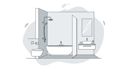 Modern bathroom with bathtub and sink in minimal style